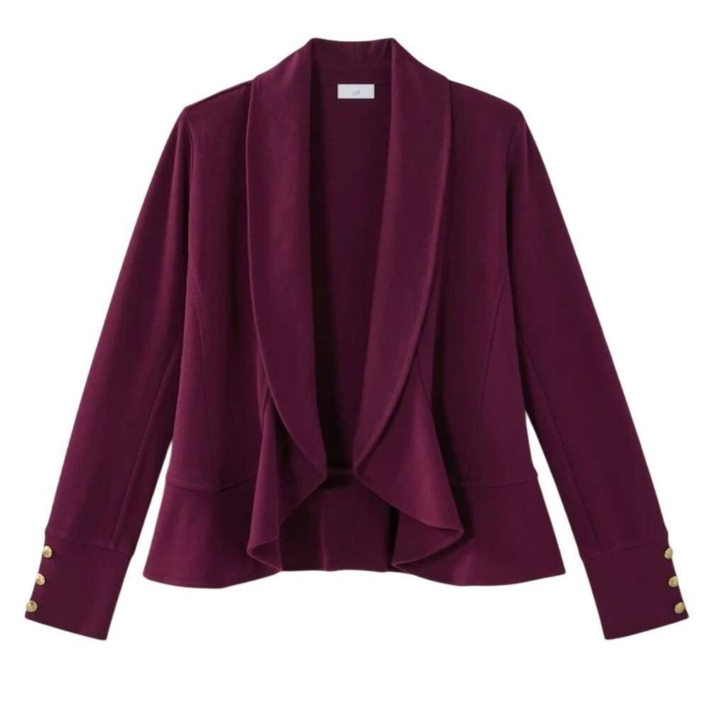 NWT J.Jill KNIT FLOUNCED HEM Jacket Blazer Rum Raisin Gold Buttons Size Medium